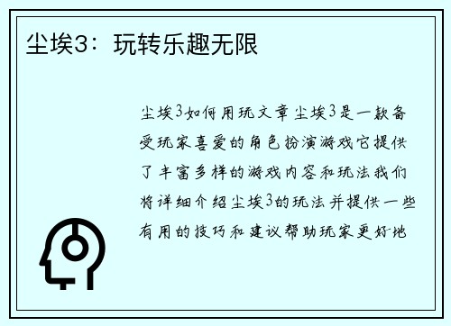 尘埃3：玩转乐趣无限